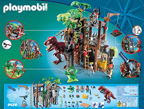 PLAYMOBIL Dinos Campamento Base con T-Rex y Efectos de Luz, a Partir de 4 Años