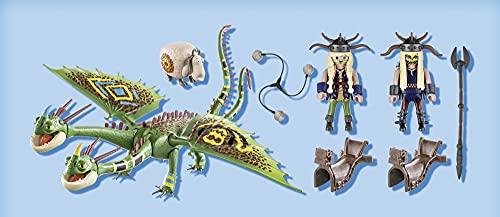 PLAYMOBIL Dreamworks Dragons Dragon Racing: Dragón 2 Cabezas con Chusco y Brusca, A partir de 4 años (70730)