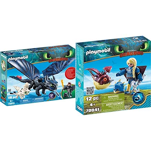 PLAYMOBIL DreamWorks Dragons HIPO Y Desdentao con Bebé Dragón, A Partir De 4 Años (70037) + Astrid con Globoglob