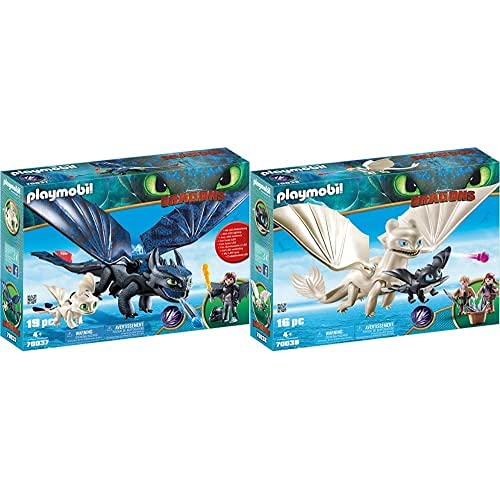 PLAYMOBIL DreamWorks Dragons HIPO Y Desdentao con Bebé Dragón, A Partir De 4 Años (70037) + Dragons Furia Diurna Y Bebé Dragón con Niños, A Partir De 4 Años (70038)