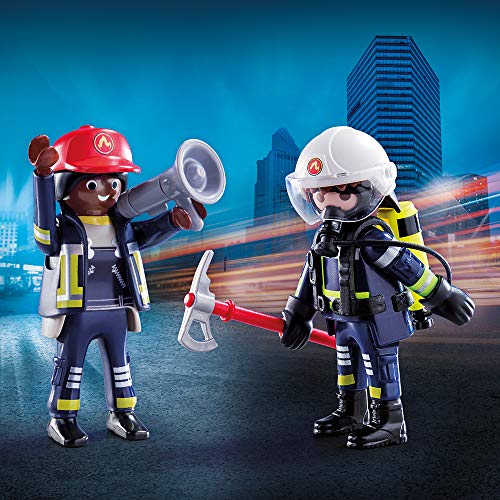 PLAYMOBIL- Duo Pack Duopack Bomberos, Color carbón (70081)