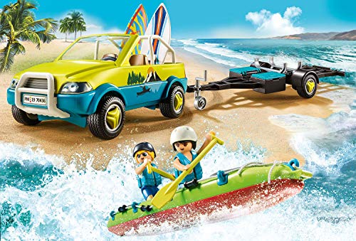 Playmobil - Family Fun Conjunto de Figuritas, Coche de Playa con Canoa, Multicolor (70436)