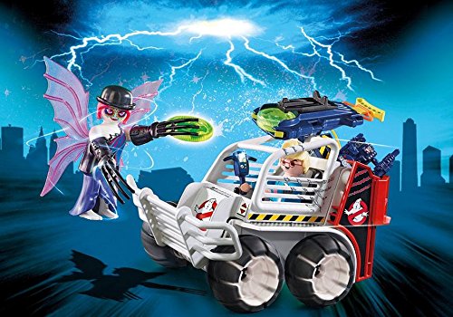 PLAYMOBIL Ghostbusters Spengler con Coche Jaula y Lanzador de Discos, a Partir de 6 Años (9386)