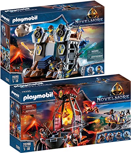 PLAYMOBIL® Novelmore Set de 2 Juegos 70390 70391 Mina de Lava de los Bandidos de Burnham + Fortaleza Móvil