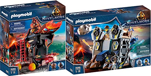 PLAYMOBIL® Novelmore Set de 2 Juegos 70391 70393 Fortaleza Móvil + Ariete de Fuego