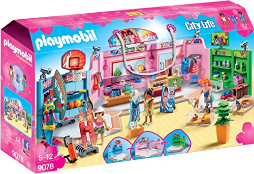 PLAYMOBIL- Paseo Comercial con 3 Tiendas, Multicolor, única (9078)