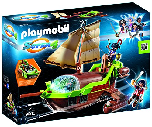 PLAYMOBIL-Pirata Camaleón con Ruby y un Barco Personajes de la serie Super 4, multicolor, 51,5 x 14,2 x 38,5 cm 9000