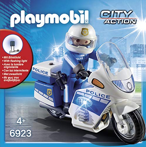 Playmobil Policía- City Action-Policía con Moto y Luces LED Playmobil Conjunto de Figuras, Multicolor (6923)