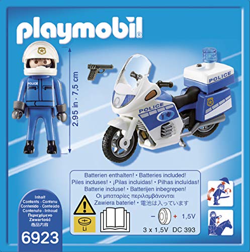 Playmobil Policía- City Action-Policía con Moto y Luces LED Playmobil Conjunto de Figuras, Multicolor (6923)