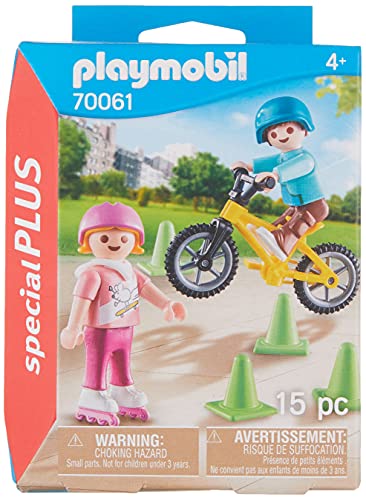 PLAYMOBIL- Special Plus Especial Niños Bici y Patines, Color carbón (70061)