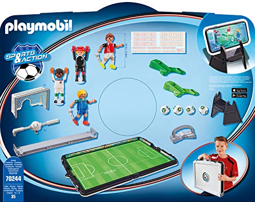 PLAYMOBIL Sports and Action Campo de Fútbol Maletín, con Soporte para Smartphone, a Partir de 5 Años (70244), Multicolor