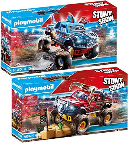 PLAYMOBIL® Stuntshow Juego de 2 Piezas 70549 70550 Monster Truck Horned + Monster Truck Shark