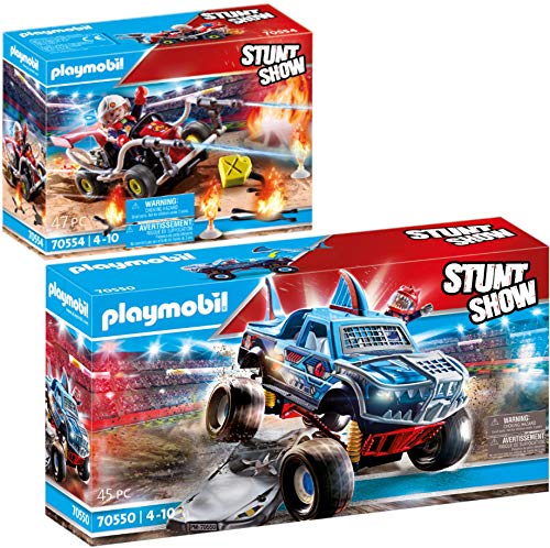 PLAYMOBIL® Stuntshow Juego de 2 Piezas 70550 70554 Monster Truck Shark + Kart Bombero