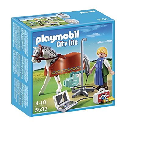 PLAYMOBIL Veterinaria - City Life Caballo con Técnico de Rayos X Juguetes y Juegos 5533