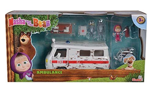 Playset Ambulancia de Masha y el Oso con 3 figuras y accesorios (Simba 9309863)