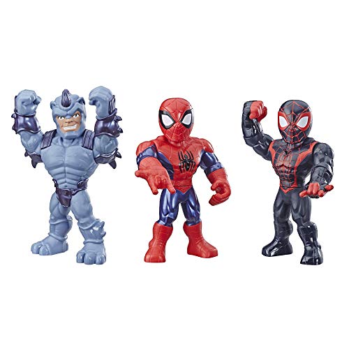 Playskool E4842EU4 Heroes Mega Mighties Marvel Super Hero Adventures Web Warriors - Juego de 3 Figuras de Spider-Man, Kid Arachnid, Marvel Rhino, 25 cm, niños a Partir de 3 años