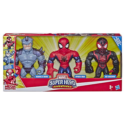 Playskool E4842EU4 Heroes Mega Mighties Marvel Super Hero Adventures Web Warriors - Juego de 3 Figuras de Spider-Man, Kid Arachnid, Marvel Rhino, 25 cm, niños a Partir de 3 años