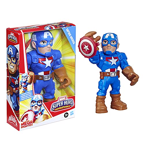 Playskool Heroes Mega Mighties Marvel Super Hero Adventures - Captain America - Figura de acción Coleccionable de 25 cm - Edad: 3+