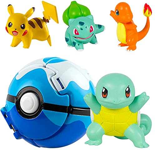 Pokemon Ball Pokemon Throw N Pop Ball con 4 figuras de acción de Pikachu – Lancer y Pop Pelotas Pokemon para niños o niñas o regalos de cumpleaños para niños