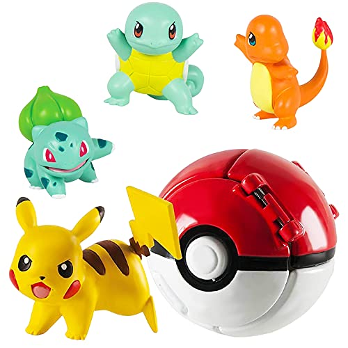 Pokémon Ball Throw N Pop Ball con 4 figuras de acción Pikachu – Juego de juguetes – lanzar y pelotas de Pokémon Pop para niños, niñas o regalos de cumpleaños infantiles