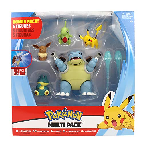 Pokemon Battle Figura Multi 5 Pack - Blastoise, Munchlax, Larvitar, Eevee & Pikachu - Nueva Ola 2020 - Detalles Auténticos