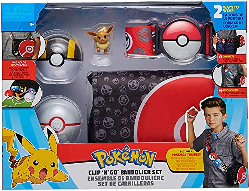 Pokemon Cinturon Set Bandolier Eevee & Bolas Pokemon – Incluye 1x 5 cm Pokemon Figura, 1x Bolsa de Pokemon, 1x Cinturón & 2 x Pokeballs – Licencia Oficial Juguetes Pokemon