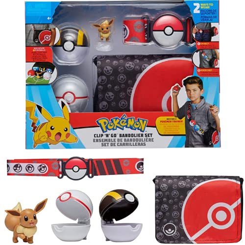 Pokemon Cinturon Set Bandolier Eevee & Bolas Pokemon – Incluye 1x 5 cm Pokemon Figura, 1x Bolsa de Pokemon, 1x Cinturón & 2 x Pokeballs – Licencia Oficial Juguetes Pokemon