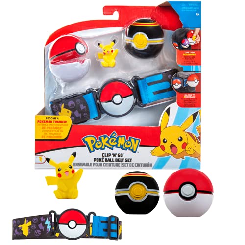 Pokemon Cinturon Set Pikachu & Bolas Pokemon – Incluye 1x 5 cm Pokemon Figura 1x Cinturón & 2 x Pokeballs – Licencia Oficial Juguetes Pokemon