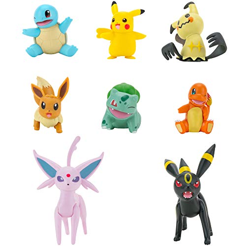 Pokémon Juego de 8 figuras de combate con Charmander, Bulbasaur Squirtle, Mimikyu, Pikachu, Eevee, Umbreon, Espeon, perfecto para cualquier entrenador