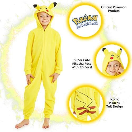 Pokemon Pikachu Pijama Entero para Niños Niñas De Una Pieza, Cosplay, Pijama Animal Disfraz Go Capucha,Ropa de Dormir Invierno, Regalos para Chicos Chicas 4 - 14 Años (13-14 años)