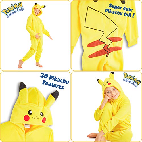 Pokemon Pikachu Pijama Entero para Niños Niñas De Una Pieza, Cosplay, Pijama Animal Disfraz Go Capucha,Ropa de Dormir Invierno, Regalos para Chicos Chicas 4 - 14 Años (13-14 años)