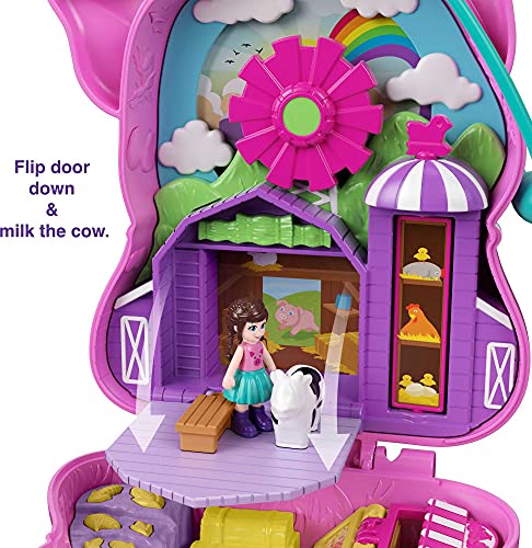 Polly Pocket Cofre con forma de cerdito en la granja, con muñecas y mascotas, juguete para niñas y niños +4 años (Mattel GTN16)