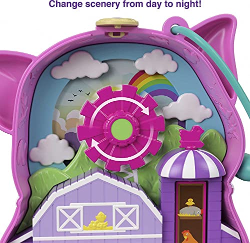 Polly Pocket Cofre con forma de cerdito en la granja, con muñecas y mascotas, juguete para niñas y niños +4 años (Mattel GTN16)