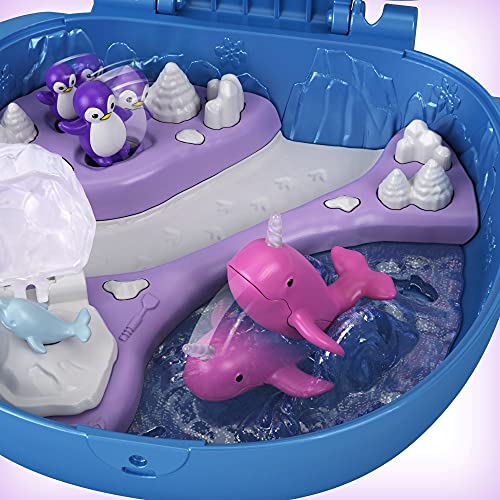 Polly Pocket Cofre en forma de Narval con Lila, muñecas y trineo con perrito (Mattel GKJ52)