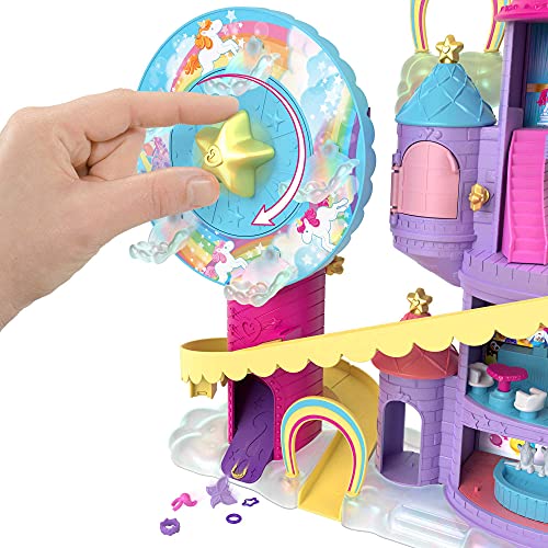 Polly Pocket Parque temático arcoiris Set de juego con muñeca, mascota y accesorios, juguete +4 años (Mattel HBT13)