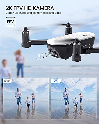 Potensic Elfin 2K Drone con Cámara, Dron WiFi con 20 Minutos Vuelo, Posicionamiento Flujo Óptico, Control Gestos, Quadcopter Helicóptero con Headless Modo, Vuelo de Trayectoria, con Bolsa