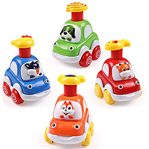 Press y Go Toy Cars,WolinTek Coches de Juguetes 2 años, Coches Bebes 1 años, Coche de Presión con Forma de Animal, 4 Pcs Vehículos de Juguete para Niños 1 2,3,4,5 años