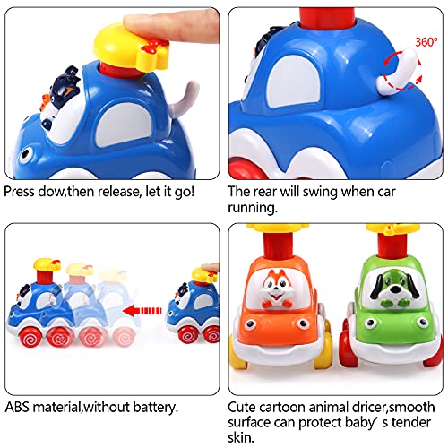 Press y Go Toy Cars,WolinTek Coches de Juguetes 2 años, Coches Bebes 1 años, Coche de Presión con Forma de Animal, 4 Pcs Vehículos de Juguete para Niños 1 2,3,4,5 años