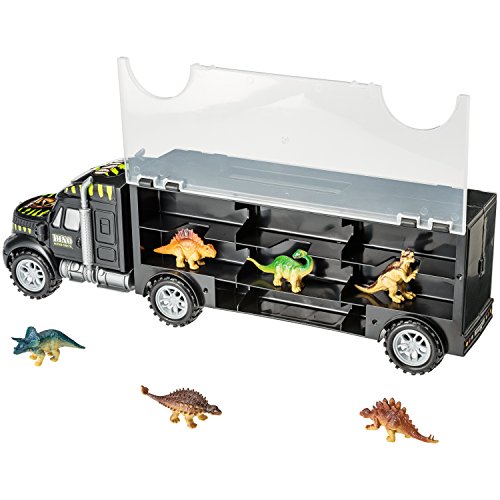 PREXTEX – Remolque Tractor Transportador de Dinosaurios de 40cm con 6 Mini Dinosaurios de Plástico