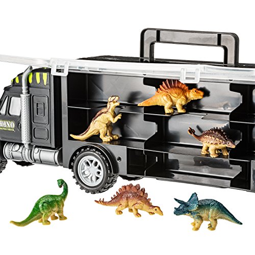 PREXTEX – Remolque Tractor Transportador de Dinosaurios de 40cm con 6 Mini Dinosaurios de Plástico