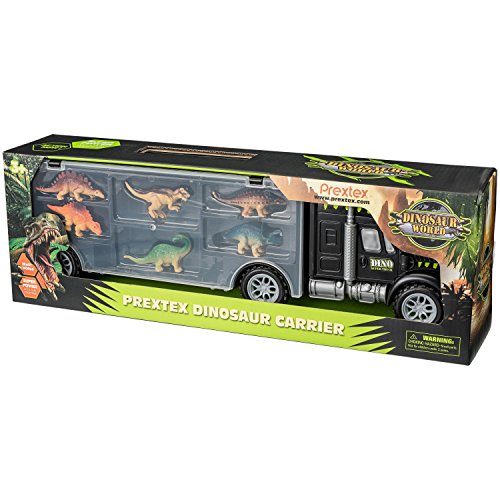 PREXTEX – Remolque Tractor Transportador de Dinosaurios de 40cm con 6 Mini Dinosaurios de Plástico