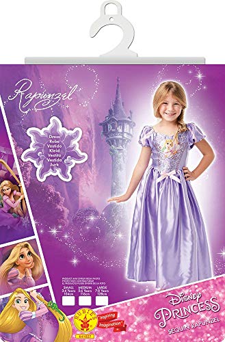 Princesas Disney - Disfraz de Rapunzel con lentejuelas para niña, infantil 3-4 años (Rubie's 641027-S)