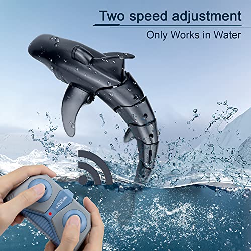 Pristar Mini RC Tiburón Teledirigidos Recargable Simulado Tiburones Juguetes Control Remoto 2.4GHz Bajo el Agua Eléctrico Tiburón Peces Barcos Piscina de Juguete Baño Nadando para niños, Negro