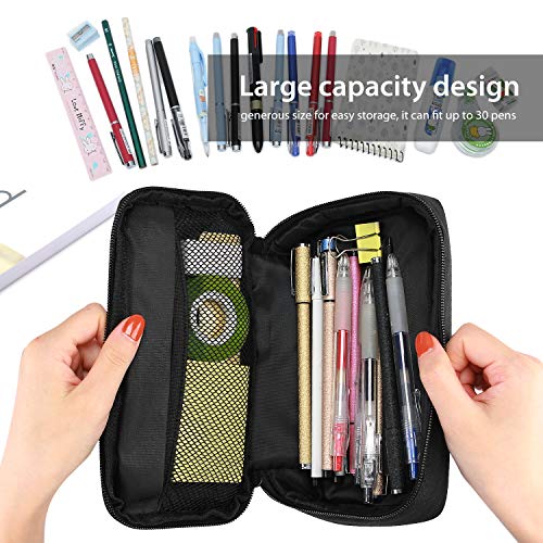 ProCase Estuche Escolar de Gran Capacidad, Bolsa de Lápiz Portable Estuche Organizador para Material Papelería con Cremallera Doble para Hombre Mujer Estudiante en Escuela Oficina –Negro