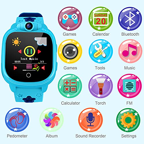 Prograce Reloj inteligente para cámara digital para niños con juegos, reproductor de música, conteo de pasos con podómetro, radios FM, linternas y pantalla táctil de 1.5 pulgadas para el cumpleaños de