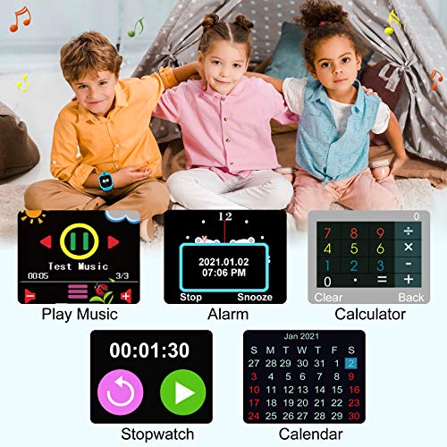 Prograce Reloj inteligente para cámara digital para niños con juegos, reproductor de música, conteo de pasos con podómetro, radios FM, linternas y pantalla táctil de 1.5 pulgadas para el cumpleaños de