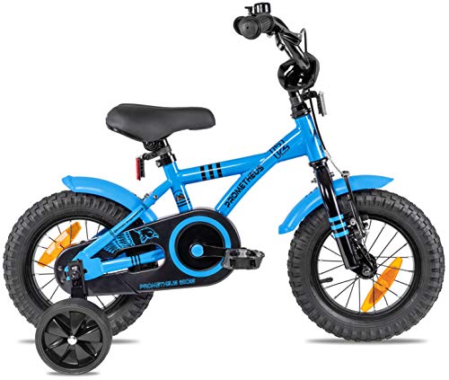 Prometheus Bicicleta para niños de 2 a 5 años | Bicicleta Infantil 3 años para niñas 12 Pulgadas con ruedines en Azul y Negro