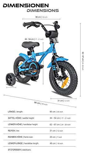 Prometheus Bicicleta para niños de 2 a 5 años | Bicicleta Infantil 3 años para niñas 12 Pulgadas con ruedines en Azul y Negro