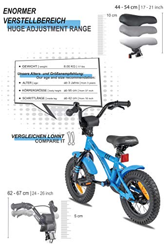 Prometheus Bicicleta para niños de 2 a 5 años | Bicicleta Infantil 3 años para niñas 12 Pulgadas con ruedines en Azul y Negro