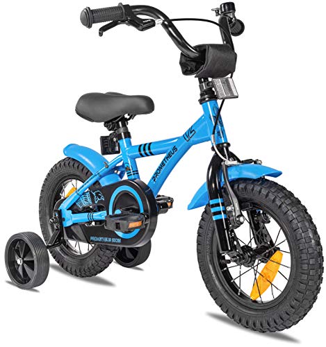 Prometheus Bicicleta para niños de 2 a 5 años | Bicicleta Infantil 3 años para niñas 12 Pulgadas con ruedines en Azul y Negro